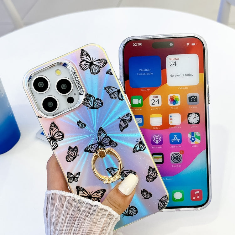 For iPhone 16 Pro Max Electroplating Laser Butterfly Ring Holder Phone Case(Pink Butterflies AB2) - iPhone 16 Pro Max Cases by PMC TechLife | Online Shopping South Africa | PMC TechLife | Buy Now Pay Later Mobicred