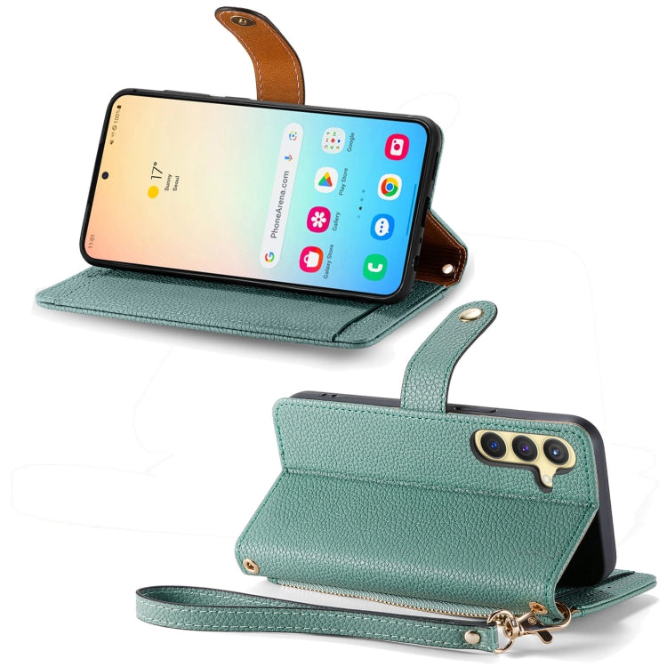 For Samsung Galaxy S25 5G Love Zipper Lanyard Leather Phone Case(Green) - Galaxy S25 5G Cases by PMC TechLife | Online Shopping South Africa | PMC TechLife | Buy Now Pay Later Mobicred