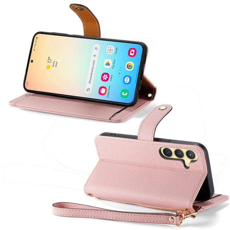 For Samsung Galaxy S25 5G Love Zipper Lanyard Leather Phone Case(Pink) - Galaxy S25 5G Cases by PMC TechLife | Online Shopping South Africa | PMC TechLife | Buy Now Pay Later Mobicred