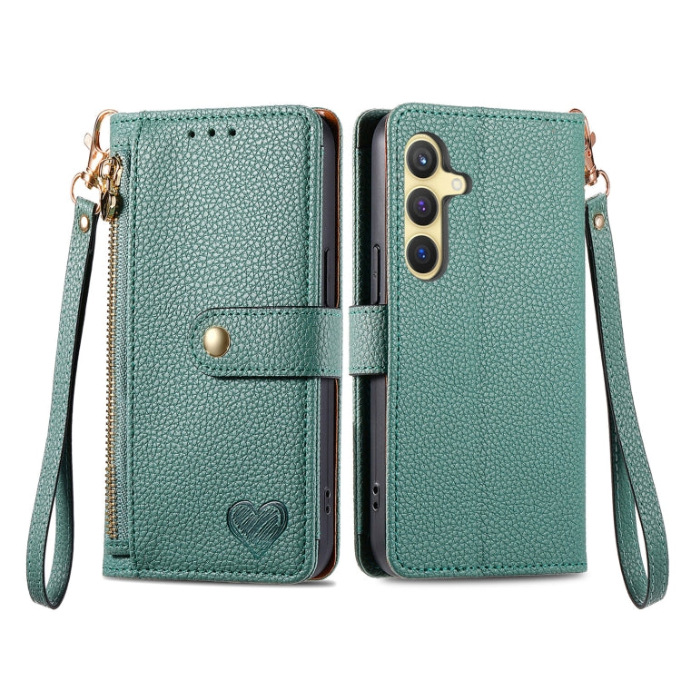 For Samsung Galaxy S25+ 5G Love Zipper Lanyard Leather Phone Case(Green) - Galaxy S25+ 5G Cases by PMC TechLife | Online Shopping South Africa | PMC TechLife | Buy Now Pay Later Mobicred