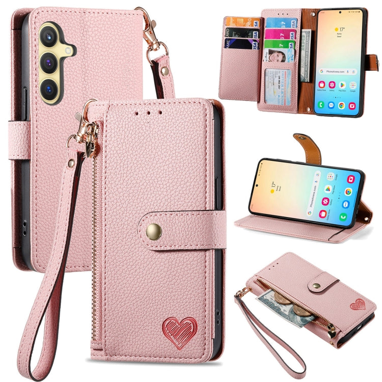 For Samsung Galaxy S25+ 5G Love Zipper Lanyard Leather Phone Case(Pink) - Galaxy S25+ 5G Cases by PMC TechLife | Online Shopping South Africa | PMC TechLife | Buy Now Pay Later Mobicred