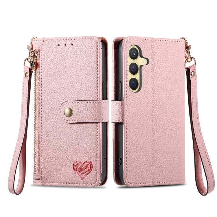 For Samsung Galaxy S25+ 5G Love Zipper Lanyard Leather Phone Case(Pink) - Galaxy S25+ 5G Cases by PMC TechLife | Online Shopping South Africa | PMC TechLife | Buy Now Pay Later Mobicred