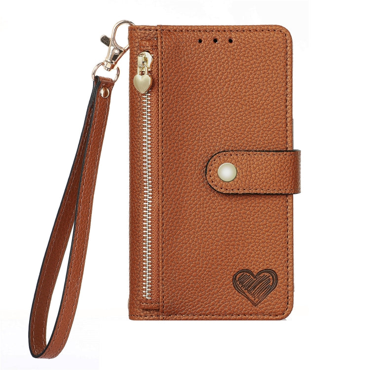 For Samsung Galaxy S25 Ultra 5G Love Zipper Lanyard Leather Phone Case(Brown) - Galaxy S25 Ultra 5G Cases by PMC TechLife | Online Shopping South Africa | PMC TechLife | Buy Now Pay Later Mobicred
