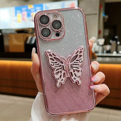 For iPhone 16 Pro Max Electroplated Gradient Glitter 3D Butterfly TPU Phone Case(Gradient Pink) - iPhone 16 Pro Max Cases by PMC Jewellery | Online Shopping South Africa | PMC Jewellery | Buy Now Pay Later Mobicred