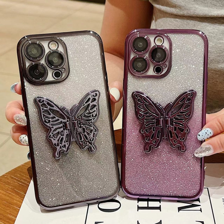 For iPhone 16 Plus Electroplated Gradient Glitter 3D Butterfly TPU Phone Case(Gradient Pink) - iPhone 16 Plus Cases by PMC Jewellery | Online Shopping South Africa | PMC Jewellery | Buy Now Pay Later Mobicred