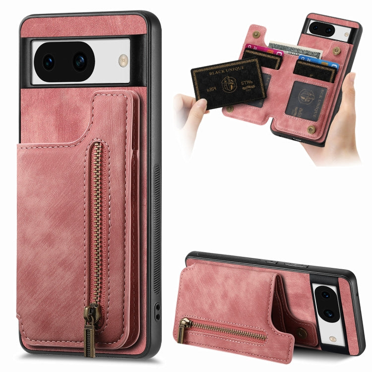 For Google Pixel 9 / 9 Pro Retro Leather Zipper Wallet Back Phone Case(Pink) - Google Cases by PMC Jewellery | Online Shopping South Africa | PMC Jewellery | Buy Now Pay Later Mobicred