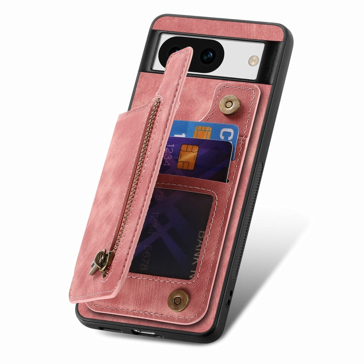 For Google Pixel 9 / 9 Pro Retro Leather Zipper Wallet Back Phone Case(Pink) - Google Cases by PMC Jewellery | Online Shopping South Africa | PMC Jewellery | Buy Now Pay Later Mobicred