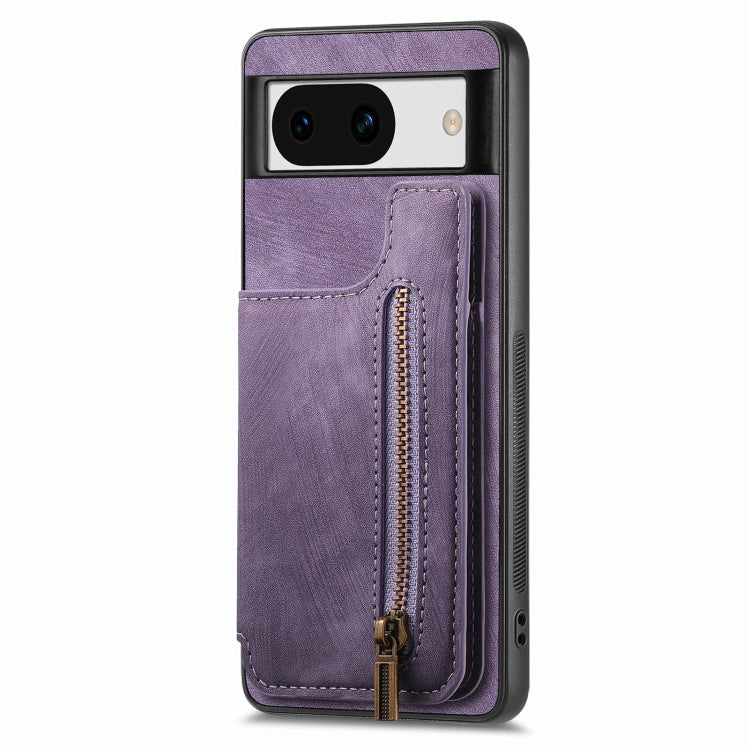 For Google Pixel 9 / 9 Pro Retro Leather Zipper Wallet Back Phone Case(Purple) - Google Cases by PMC Jewellery | Online Shopping South Africa | PMC Jewellery | Buy Now Pay Later Mobicred