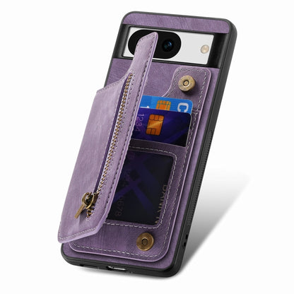 For Google Pixel 9 / 9 Pro Retro Leather Zipper Wallet Back Phone Case(Purple) - Google Cases by PMC Jewellery | Online Shopping South Africa | PMC Jewellery | Buy Now Pay Later Mobicred