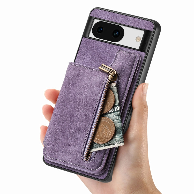 For Google Pixel 9 Pro XL Retro Leather Zipper Wallet Back Phone Case(Purple) - Google Cases by PMC Jewellery | Online Shopping South Africa | PMC Jewellery | Buy Now Pay Later Mobicred