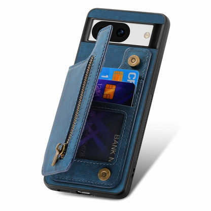 For Google Pixel 9 Pro XL Retro Leather Zipper Wallet Back Phone Case(Blue) - Google Cases by PMC Jewellery | Online Shopping South Africa | PMC Jewellery | Buy Now Pay Later Mobicred