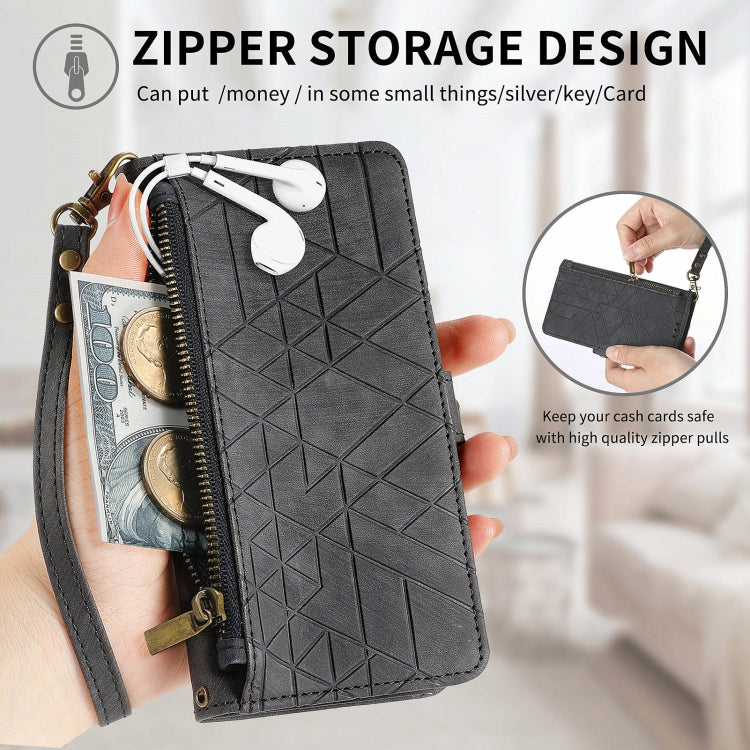 For Huawei Pura 70 Geometric Zipper Wallet Side Buckle Leather Phone Case(Black) - Huawei Cases by PMC Jewellery | Online Shopping South Africa | PMC Jewellery | Buy Now Pay Later Mobicred