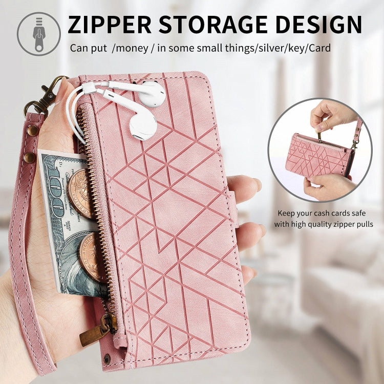 For Huawei Pura 70 Geometric Zipper Wallet Side Buckle Leather Phone Case(Pink) - Huawei Cases by PMC Jewellery | Online Shopping South Africa | PMC Jewellery | Buy Now Pay Later Mobicred