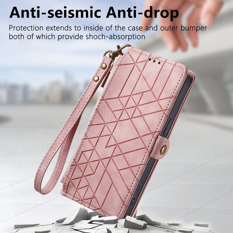 For Huawei Pura 70 Pro Geometric Zipper Wallet Side Buckle Leather Phone Case(Pink) - Huawei Cases by PMC Jewellery | Online Shopping South Africa | PMC Jewellery | Buy Now Pay Later Mobicred