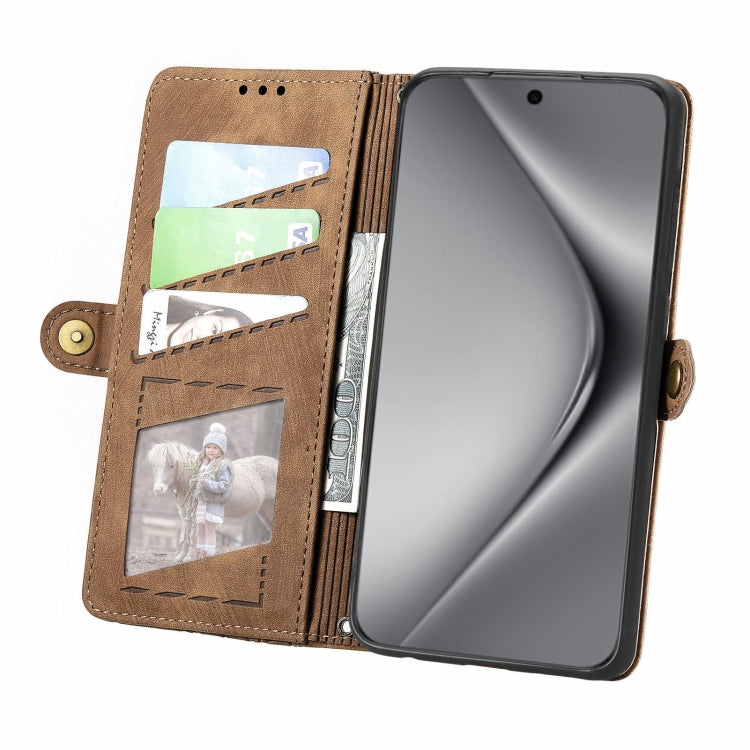 For Huawei Pura 70 Pro+ Geometric Zipper Wallet Side Buckle Leather Phone Case(Brown) - Huawei Cases by PMC Jewellery | Online Shopping South Africa | PMC Jewellery | Buy Now Pay Later Mobicred