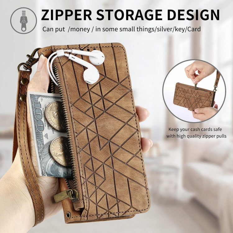 For Huawei Pura 70 Pro+ Geometric Zipper Wallet Side Buckle Leather Phone Case(Brown) - Huawei Cases by PMC Jewellery | Online Shopping South Africa | PMC Jewellery | Buy Now Pay Later Mobicred