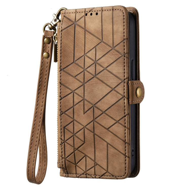 For Huawei Pura 70 Ultra Geometric Zipper Wallet Side Buckle Leather Phone Case(Brown) - Huawei Cases by PMC Jewellery | Online Shopping South Africa | PMC Jewellery | Buy Now Pay Later Mobicred