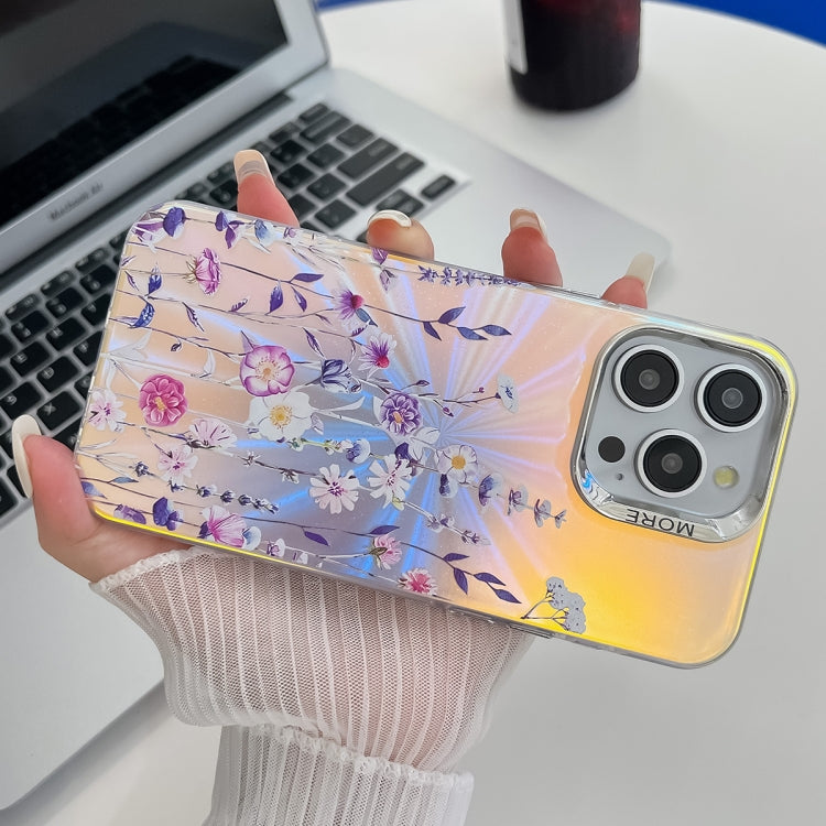 For iPhone 16 Electroplating Laser Flower Texture TPU Phone Case(Flower AH6) - iPhone 16 Cases by PMC Jewellery | Online Shopping South Africa | PMC Jewellery | Buy Now Pay Later Mobicred