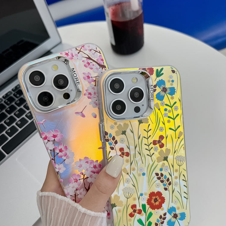 For iPhone 16 Electroplating Laser Flower Texture TPU Phone Case(Myosotis AH2) - iPhone 16 Cases by PMC Jewellery | Online Shopping South Africa | PMC Jewellery | Buy Now Pay Later Mobicred