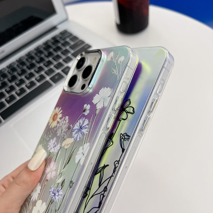 For iPhone 16 Electroplating Laser Flower Texture TPU Phone Case(Rose AH15) - iPhone 16 Cases by PMC TechLife | Online Shopping South Africa | PMC TechLife | Buy Now Pay Later Mobicred
