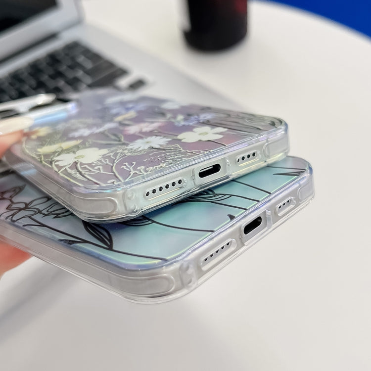 For iPhone 16 Electroplating Laser Flower Texture TPU Phone Case(Flower AH6) - iPhone 16 Cases by PMC TechLife | Online Shopping South Africa | PMC TechLife | Buy Now Pay Later Mobicred