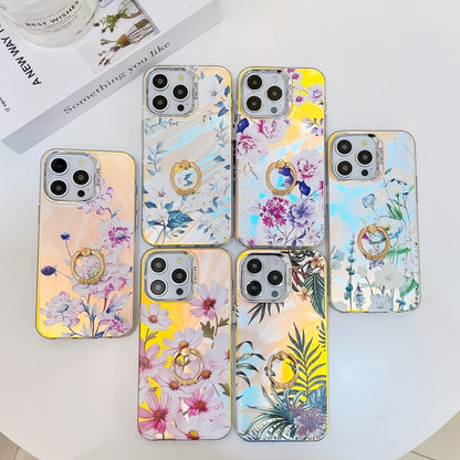 For iPhone 16 Pro Electroplating Laser Flower Ring Holder TPU Phone Case(Pear Blossom AH17) - iPhone 16 Pro Cases by PMC Jewellery | Online Shopping South Africa | PMC Jewellery | Buy Now Pay Later Mobicred