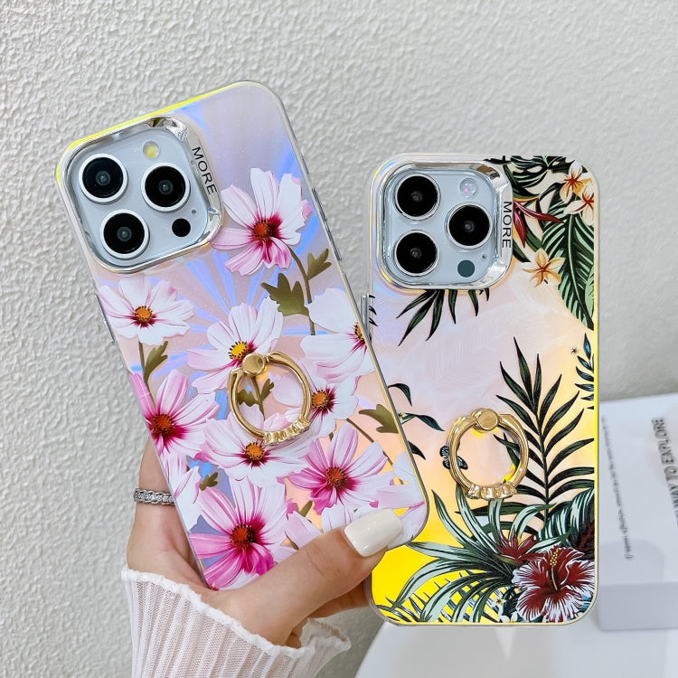 For iPhone 16 Pro Max Electroplating Laser Flower Ring Holder TPU Phone Case(Chrysanthemum AH5) - free shipping - PMC TechLife - Order now!