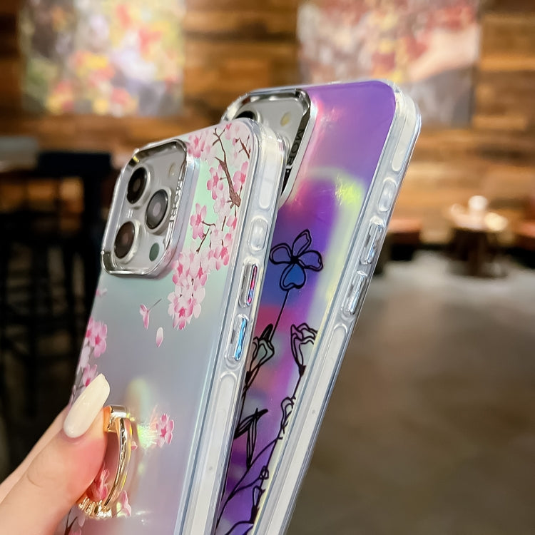 For iPhone 16 Pro Electroplating Laser Flower Ring Holder TPU Phone Case(Pear Blossom AH17) - iPhone 16 Pro Cases by PMC TechLife | Online Shopping South Africa | PMC TechLife | Buy Now Pay Later Mobicred