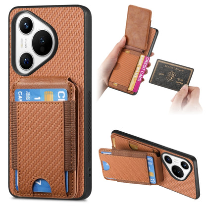 For Huawei Pura 70 Carbon Fiber Vertical Flip Wallet Stand Phone Case(Brown) - Huawei Cases by PMC Jewellery | Online Shopping South Africa | PMC Jewellery | Buy Now Pay Later Mobicred