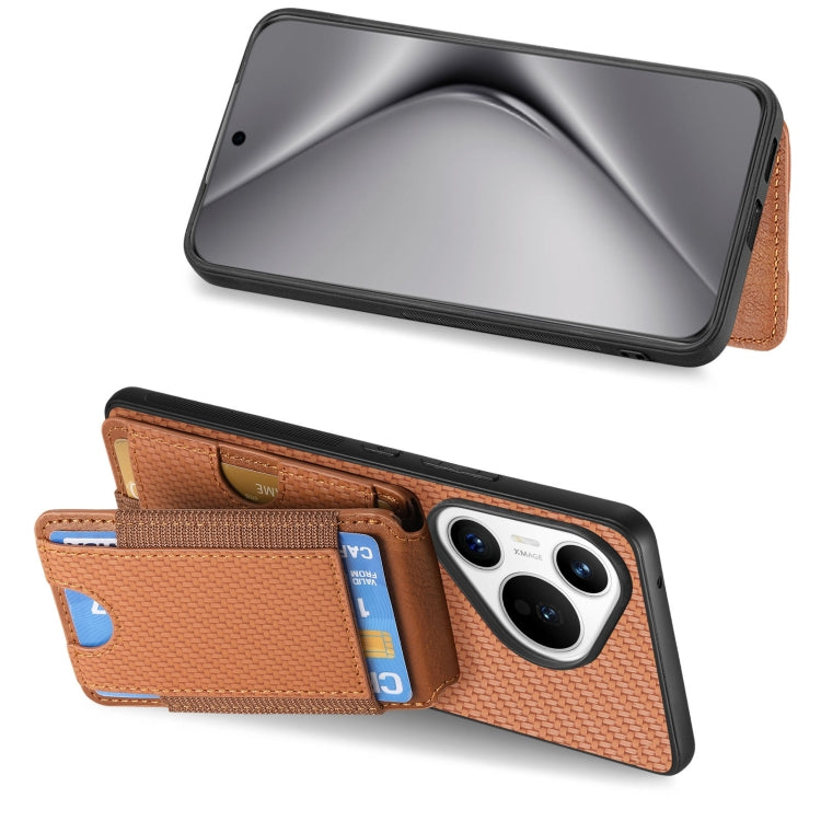 For Huawei Pura 70 Pro Carbon Fiber Vertical Flip Wallet Stand Phone Case(Brown) - Huawei Cases by PMC Jewellery | Online Shopping South Africa | PMC Jewellery | Buy Now Pay Later Mobicred