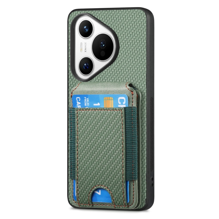 For Huawei Pura 70 Pro+ Carbon Fiber Vertical Flip Wallet Stand Phone Case(Green) - Huawei Cases by PMC Jewellery | Online Shopping South Africa | PMC Jewellery | Buy Now Pay Later Mobicred