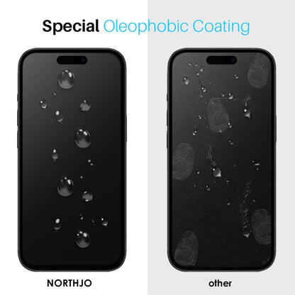 For iPhone 15 NORTHJO 2pcs A++ Screen Protector Tempered Glass Film with Installation Frame - iPhone 15 Tempered Glass by NORTHJO | Online Shopping South Africa | PMC Jewellery | Buy Now Pay Later Mobicred