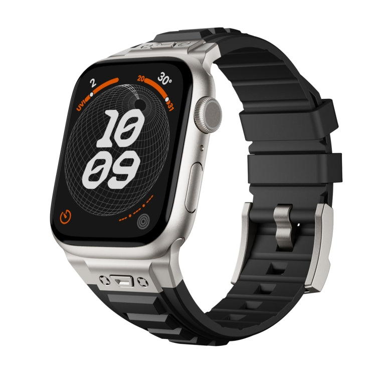 For Apple Watch SE 2023 44mm Metal Connector Silicone Watch Band(Black+Titanium Color Buckle) - free shipping - PMC TechLife - Order now!
