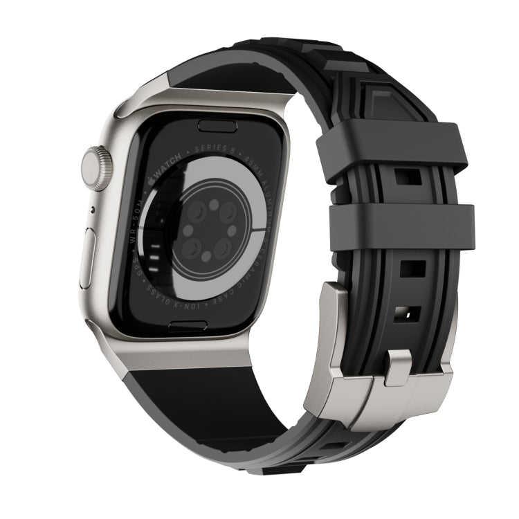 For Apple Watch SE 2023 44mm Metal Connector Silicone Watch Band(Black+Titanium Color Buckle) - free shipping - PMC TechLife - Order now!