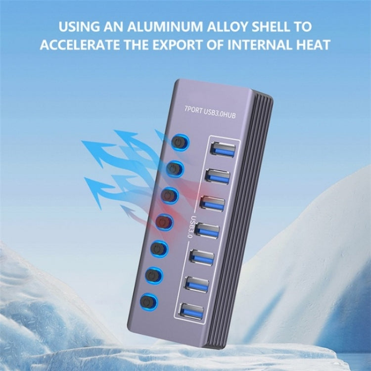 U307 Aluminum Alloy 7-Ports Splitter 5Gbps High Speed USB 3.0 Hub with Independent Switch - USB 3.0 HUB by PMC Jewellery | Online Shopping South Africa | PMC Jewellery | Buy Now Pay Later Mobicred