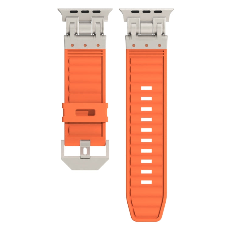 For Apple Watch SE 2023 44mm Metal Mecha Plaid Silicone Watch Band(Orange) - free shipping - PMC TechLife - Order now!