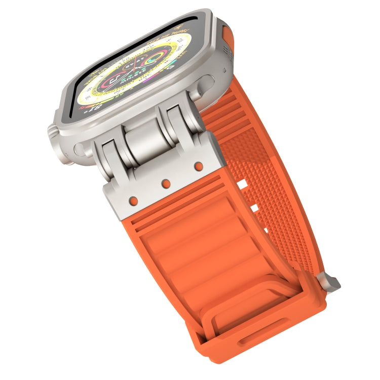 For Apple Watch SE 2023 44mm Metal Mecha Plaid Silicone Watch Band(Orange) - free shipping - PMC TechLife - Order now!