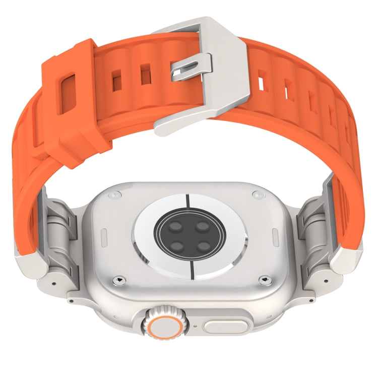 For Apple Watch SE 2023 44mm Metal Mecha Plaid Silicone Watch Band(Orange) - free shipping - PMC TechLife - Order now!