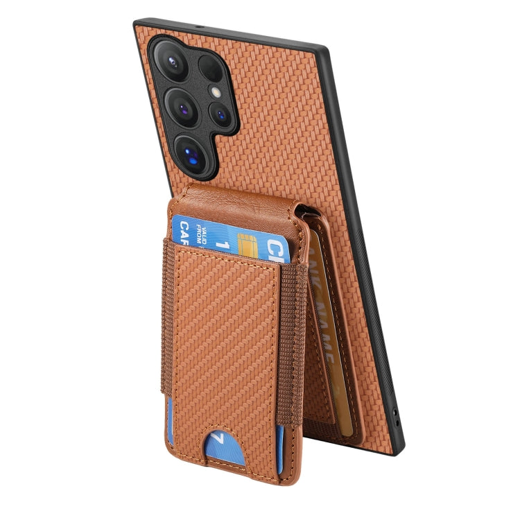 For Samsung Galaxy S24 Ultra 5G Carbon Fiber Vertical Flip Wallet Stand Phone Case(Brown) - Galaxy S24 Ultra 5G Cases by PMC Jewellery | Online Shopping South Africa | PMC Jewellery | Buy Now Pay Later Mobicred