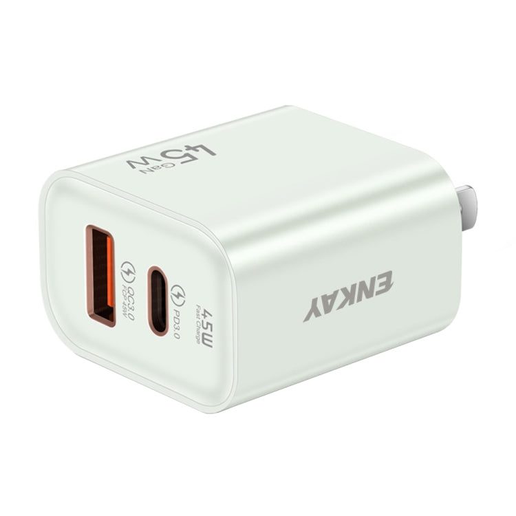 ENKAY FC-001 45W USB-A + USB-C / Type-C Dual Ports Quick Charger, US Plug(Light Green) - free shipping - PMC Jewellery - Order now!
