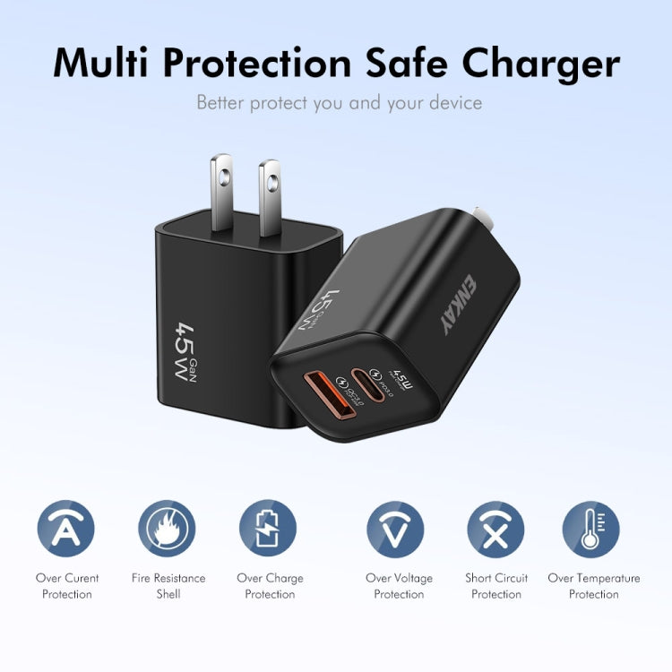 ENKAY FC-001 45W USB-A + USB-C / Type-C Dual Ports Quick Charger, US Plug(Black) - USB Charger by ENKAY | Online Shopping South Africa | PMC Jewellery | Buy Now Pay Later Mobicred