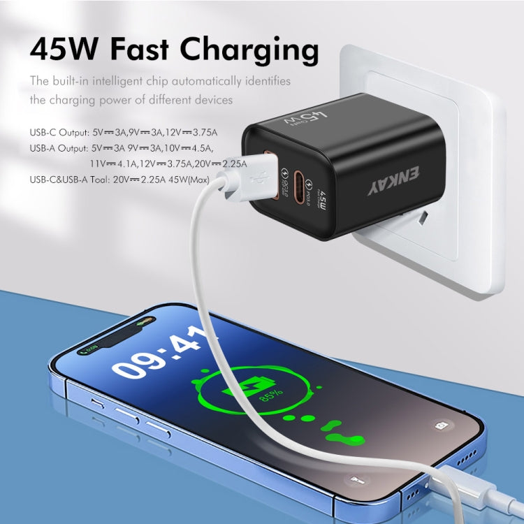 ENKAY FC-001 45W USB-A + USB-C / Type-C Dual Ports Quick Charger, US Plug(Yellow) - USB Charger by ENKAY | Online Shopping South Africa | PMC Jewellery | Buy Now Pay Later Mobicred