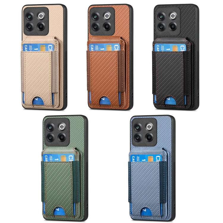 For OnePlus 12 5G Carbon Fiber Vertical Flip Wallet Stand Phone Case(Khaki) - OnePlus Cases by PMC TechLife | Online Shopping South Africa | PMC TechLife | Buy Now Pay Later Mobicred