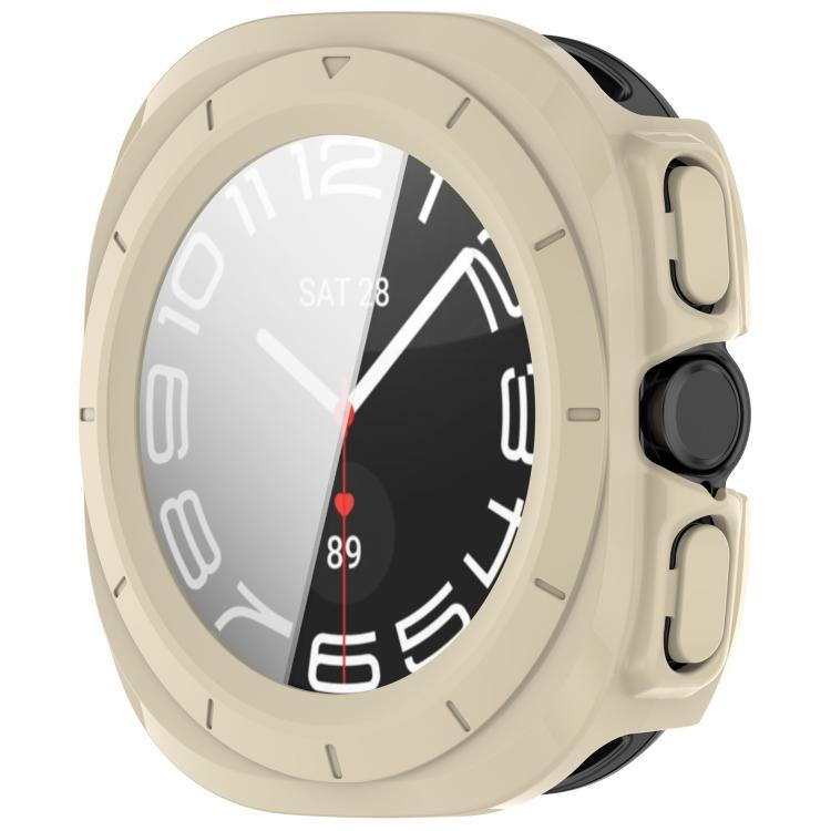 For Samsung Galaxy Watch Ultra 47mm PC+Tempered Film Integrated Waterproof Watch Protective Case(Ivory) - Watch Cases by PMC TechLife | Online Shopping South Africa | PMC TechLife | Buy Now Pay Later Mobicred