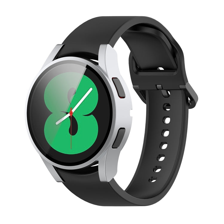 For Samsung Galaxy Watch FE 40mm PC + Tempered Glass Film Integrated Watch Protective Case(Silver) - Watch Cases by PMC TechLife | Online Shopping South Africa | PMC TechLife | Buy Now Pay Later Mobicred