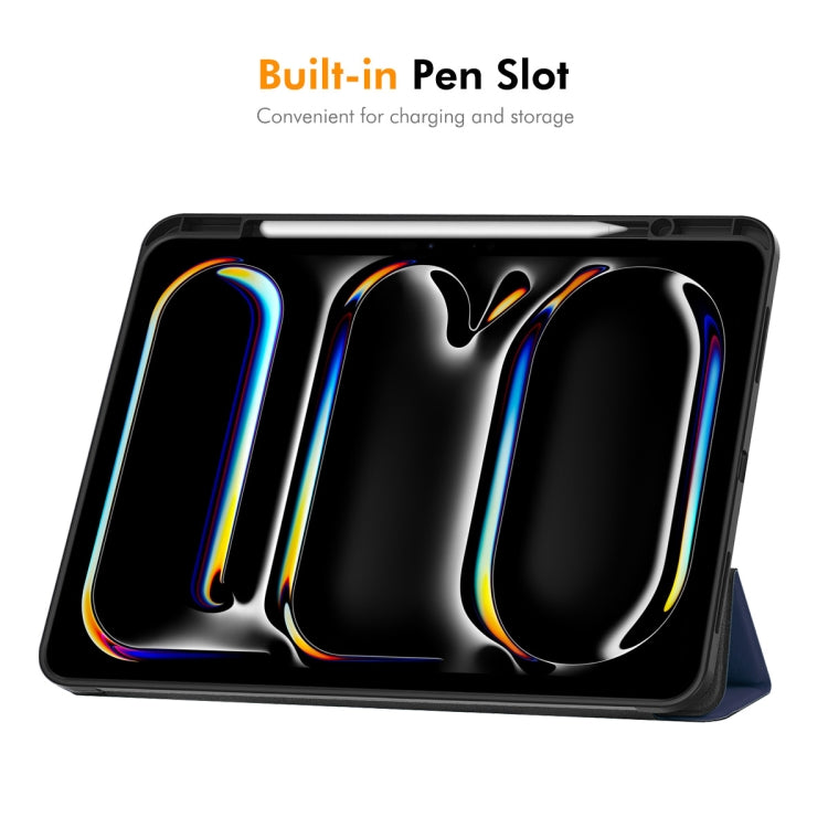 For iPad Pro 13 2024 ENKAY Tri-fold Custer Texture TPU Leather Smart Tablet Case with Pen Slot(Dark Blue) - iPad Pro 13 2024 Cases by ENKAY | Online Shopping South Africa | PMC TechLife | Buy Now Pay Later Mobicred