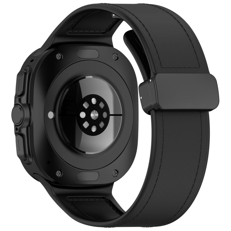 For Samsung Galaxy Watch Ultra 47mm Magnetic Folding Buckle Silicone Leather Watch Band(Black) - Watch Bands by PMC TechLife | Online Shopping South Africa | PMC TechLife | Buy Now Pay Later Mobicred