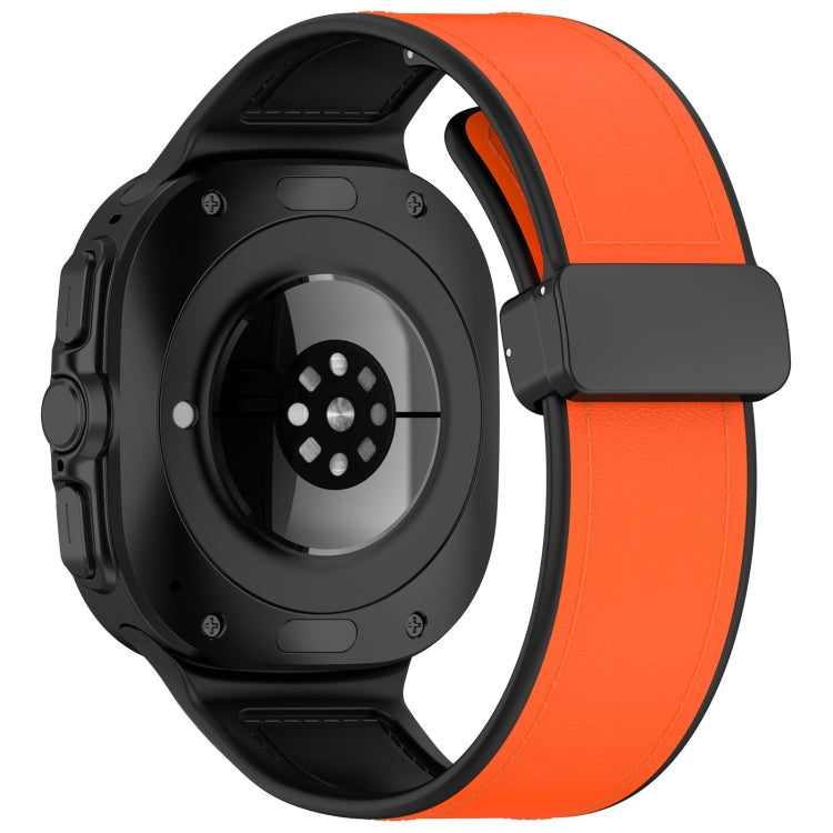 For Samsung Galaxy Watch Ultra 47mm Magnetic Folding Buckle Silicone Leather Watch Band(Orange) - Watch Bands by PMC TechLife | Online Shopping South Africa | PMC TechLife | Buy Now Pay Later Mobicred
