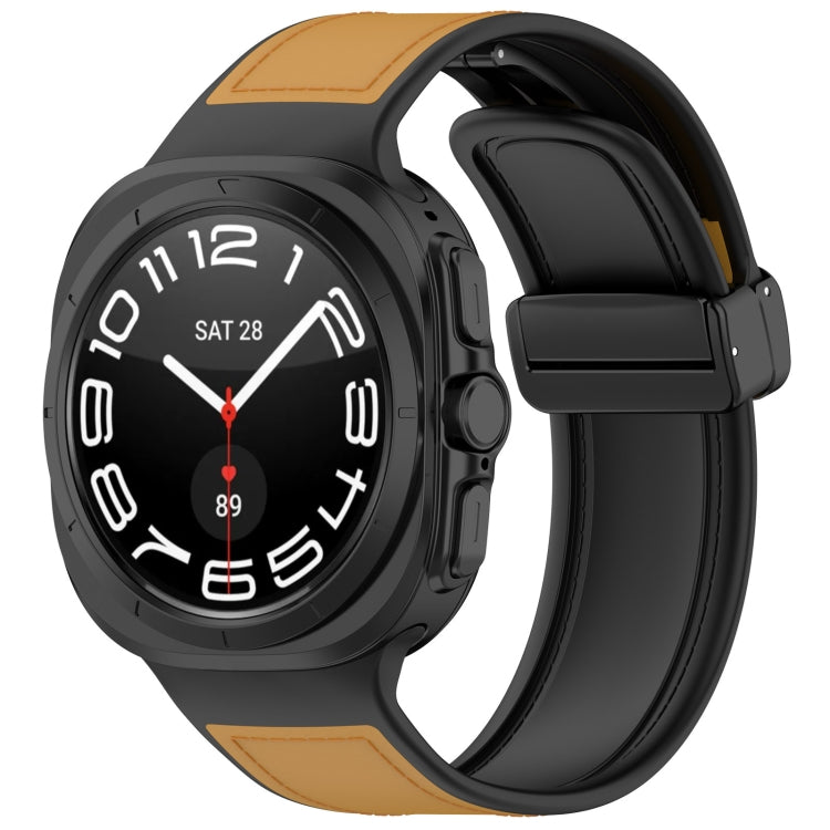 For Samsung Galaxy Watch Ultra 47mm Magnetic Folding Buckle Silicone Leather Watch Band(Light Brown) - Watch Bands by PMC TechLife | Online Shopping South Africa | PMC TechLife | Buy Now Pay Later Mobicred