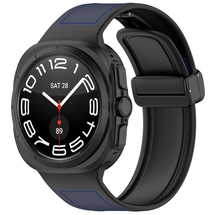 For Samsung Galaxy Watch Ultra 47mm Magnetic Folding Buckle Silicone Leather Watch Band(Dark Blue) - Watch Bands by PMC TechLife | Online Shopping South Africa | PMC TechLife | Buy Now Pay Later Mobicred